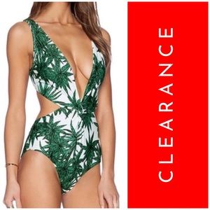 PLUNGE NECK TROPICAL SWIMSUIT